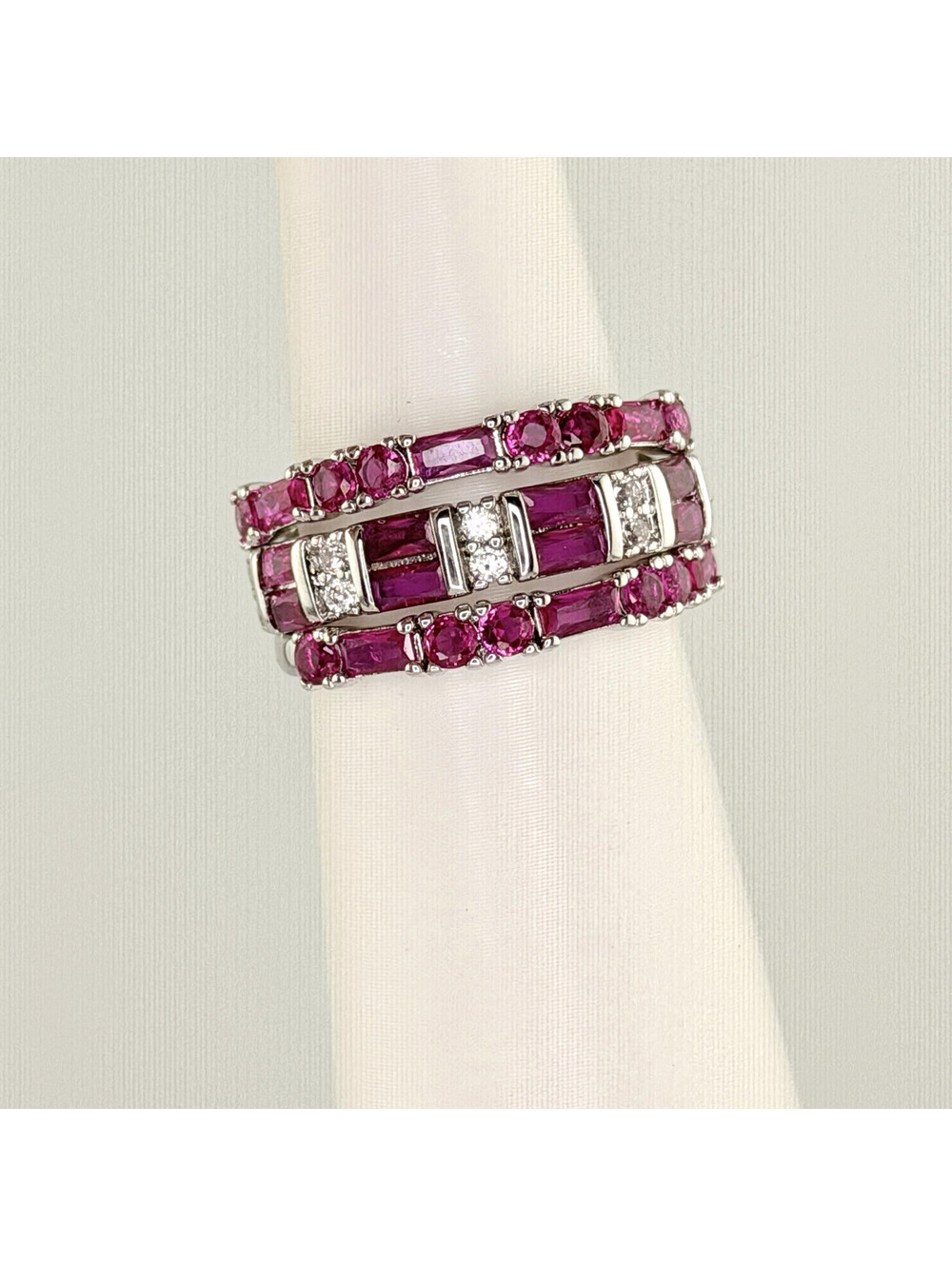 Bomb Party July 3 Ring Set Size 8 Lab Created Ruby on Rhodium